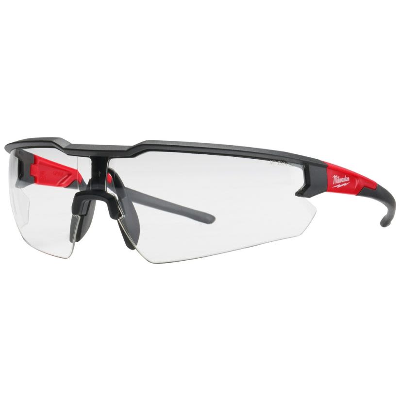 Milwaukee 48-73-2013 Safety Glasses, Fog-Free, Clear Lens, Black/Red, Plastic Frame, Polycarbonate Lens, ANSI Z87.1/CSA Z94.3
